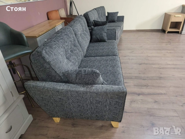 Сив комплект дивани от плат тройка и двойка, снимка 7 - Дивани и мека мебел - 53754312