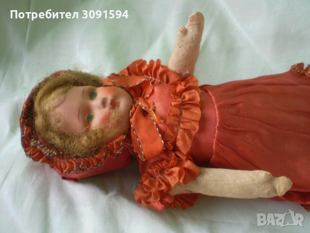 Стара кукла лице бисквит тяло плат пълно със слама, снимка 7 - Колекции - 51731760