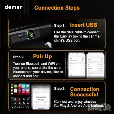 BANKKY 2-в-1 Wireless CarPlay & Android Auto адаптер (wired към wireless), снимка 6 - Други стоки за дома - 55850046