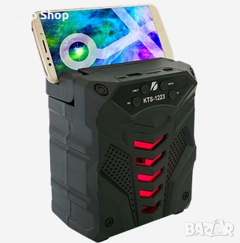 Преносима LED тонколона 1Tech KTS-1223, с Bluetooth, Micro SD, USB, FM радио, LED светлина, Черна, снимка 3 - Bluetooth тонколони - 41469198
