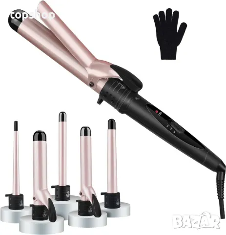 GINTOGE 5 в 1 Маша за коса за къдрене със сменяеми керамични цилиндъри от от 0,6 до 3 см
