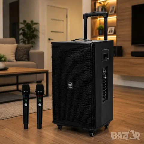 ПОРТАТИВНА КАРАОКЕ КОЛОНА UKC T2 PRO С 2 МИКРОФОНА (1500W)