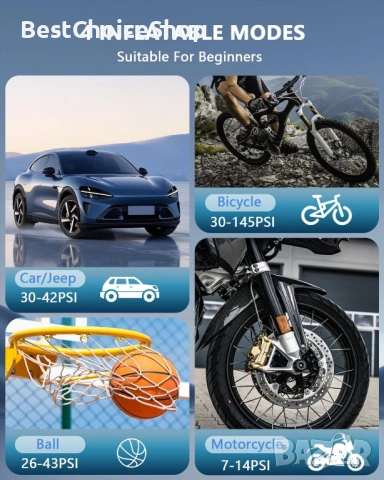 Преносим въздушен компресор с LED за кола, мотоциклет, велосипед, топки, снимка 10 - Аксесоари и консумативи - 53751036