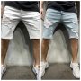 Мъжки модни къси дънкови панталони със средна талия, 2цвята - 023
