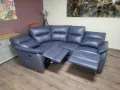 ПРОМОЦИЯ!!! Син кожен ъглов диван "Albion" с електрически релаксиращ механизъм, снимка 11