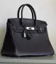 Черна кожена чанта тип Hermes Birkin, снимка 2