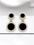 Нови кръгли обеци черно със златно, снимка 2