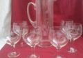 стари стъклени чаши и кана , снимка 1 - Антикварни и старинни предмети - 19070709