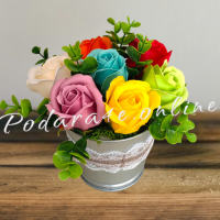 Букет от ароматни сапунени рози в метална кофичка. Идеален подарък за всеки повод , снимка 2 - Романтични подаръци - 44642146