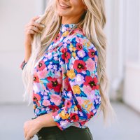 Дамска блуза с дълъг ръкав и флорален принт, 100% памук, снимка 4 - Блузи с дълъг ръкав и пуловери - 44414546