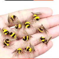 Суха муха 10 броя земна пчела     за клен, костур, щука и други, снимка 1 - Стръв и захранки - 38771783