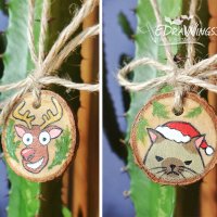 Ръчно рисувани дървени коледни играчки Украса за елха, снимка 4 - Коледни подаръци - 27273229
