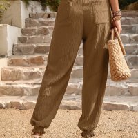 Едноцветен дамски панталон с еластична талия, 5цвята - 023, снимка 5 - Панталони - 41579463