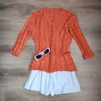 Оранжева дамска блузка финно плетиво, снимка 4 - Блузи с дълъг ръкав и пуловери - 35078491