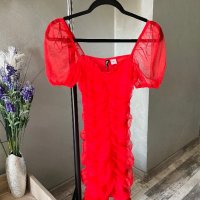 Червена шифонена рокля , снимка 1 - Рокли - 42345406