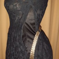 Atmosphere  M Черна дантелена рокля с златист кожен колан, снимка 5 - Рокли - 33945274