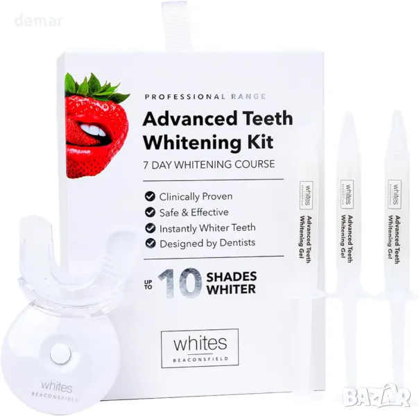 Усъвършенстван комплект за избелване на зъби Whites Beaconsfield, LED табла за уста с гел, снимка 1