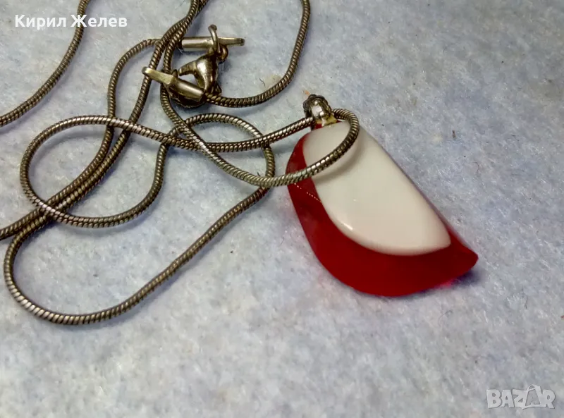 СТИЛНО ПОСРЕБРЕНО МЕДНО КОЛИЕ с АРТ ВИСУЛКА от ЦВЕТНО СТЪКЛО ФЕШЪН МЕДАЛЬОН 25017, снимка 1