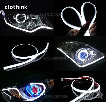 Силиконови Лед LED ленти за фарове с функция мигач 2бр.по 30см., снимка 1