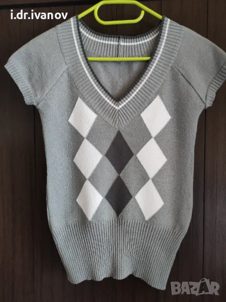 модерно еластично сиво пуловерче с ромбоиди, снимка 1