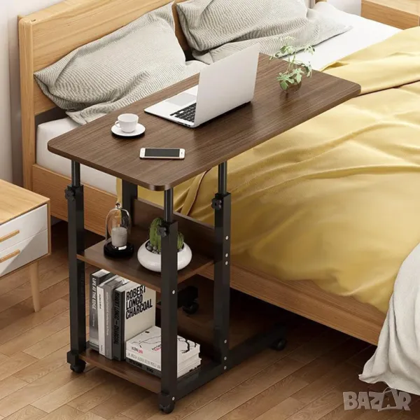 Маса с регулируема височина, компютърно бюро колела 80 см на 40 см, снимка 1