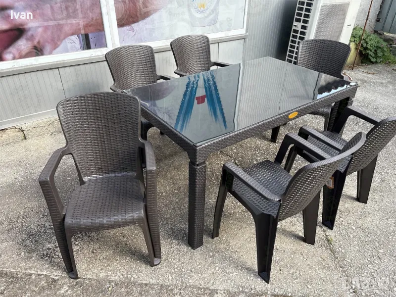 Градински комплект – маса с 6 стола, ратанов дизайн, снимка 1