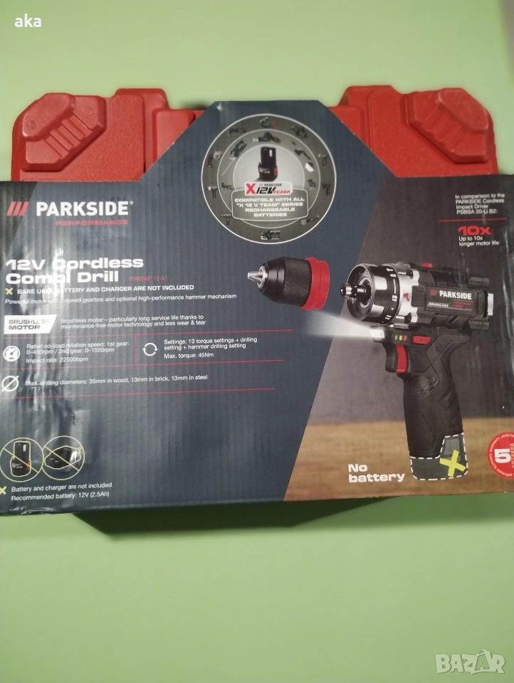12v.акумулаторна ударна бормашина PSBSAP 12A1 PARKSIDE PERFORMANCE 5Г.ГАРАНЦИЯ , снимка 1