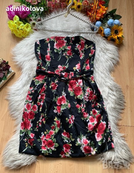 Памучна рокля с рози, снимка 1