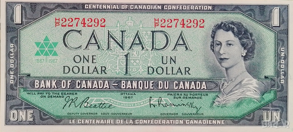  Канада 1 долар 1967 UNC, снимка 1