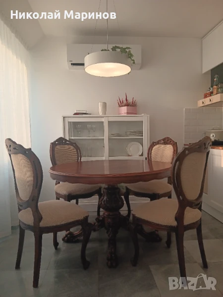 Маса и 4 стола от масивен орех – бароков стил, 1970 г., снимка 1