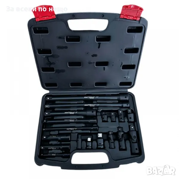 Комплект ударни преходници ( адаптери ) и удължения 1/4", 3/8" и 1/2" 18 части KraftWelle, снимка 1