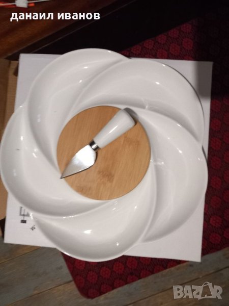 Плато със ножче за сирена и мезета керамична , снимка 1