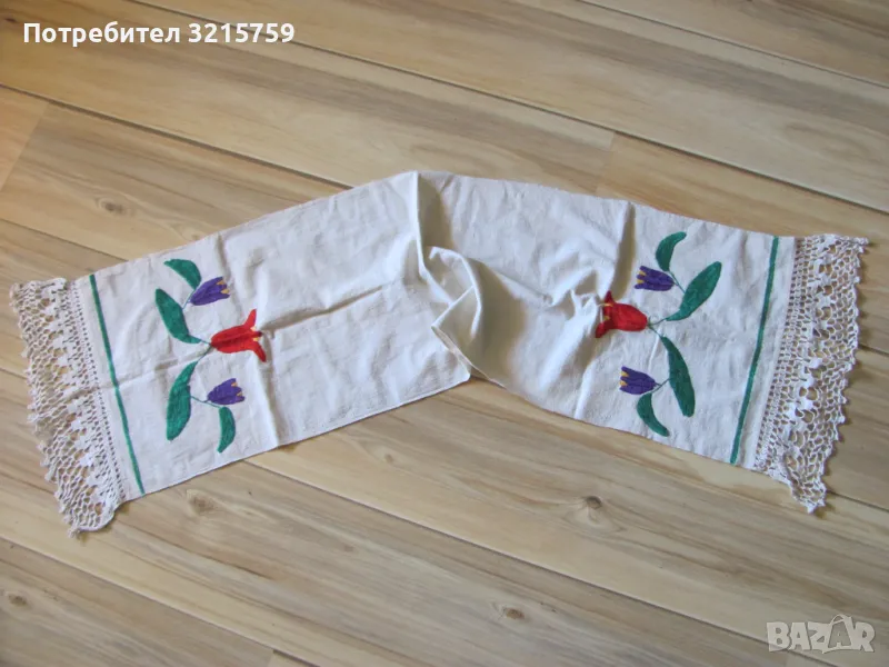 19в. кърпа, ръчно тъкан кенар, ръчна бродерия , 115х30см., снимка 1
