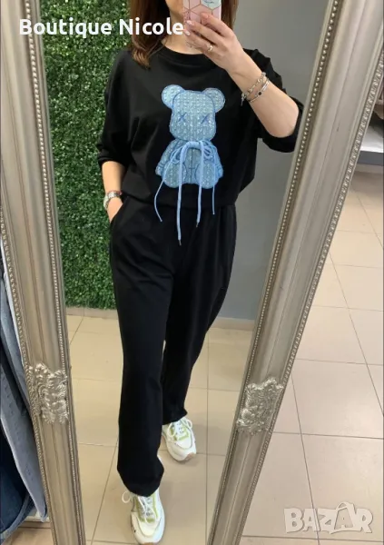 Модерен и комфортен дамски комплект с ефектно мече от деним  , снимка 1