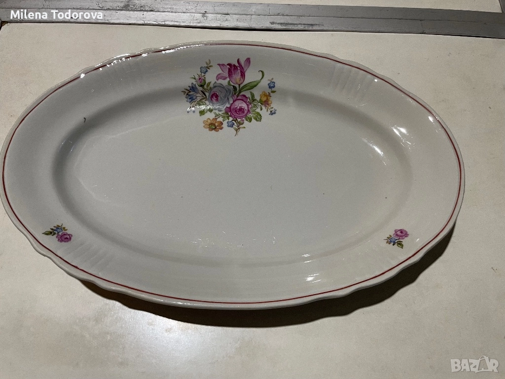  Голямо елипсовидно, порцеланово плато с маркировка, снимка 1