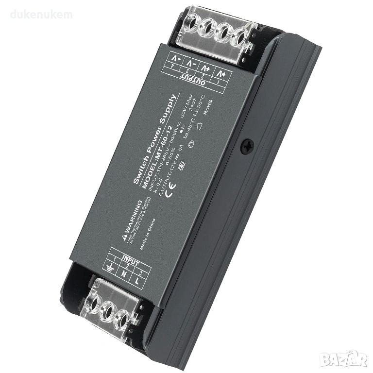 LED захранване 12V 60W 5A – тънък трансформатор за LED осветление, снимка 1