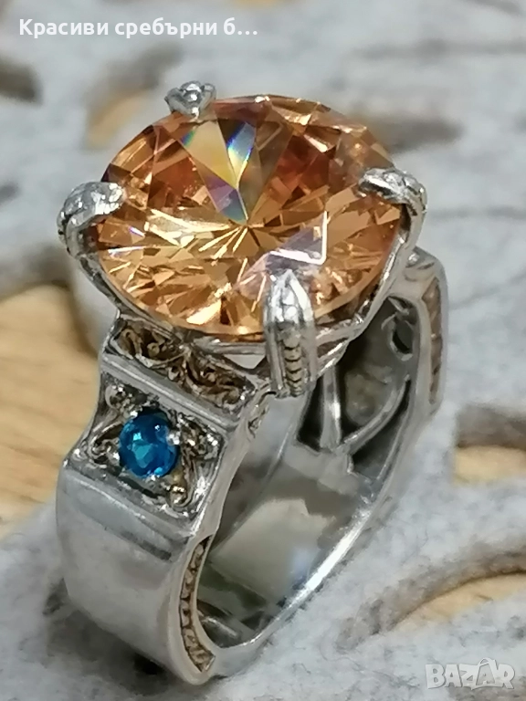Масивен сребърен пръстен с камъни, снимка 1