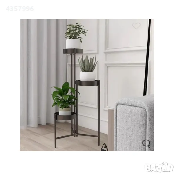 Декоративен цветарник, Метал, 3 нива, Черен, снимка 1