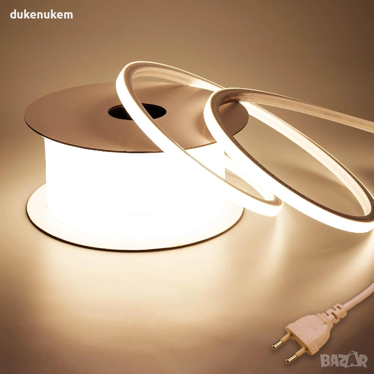 Неонова LED лента 220V – 10 м, Топло бяла 3000K, IP65, снимка 1