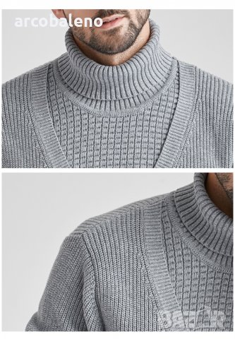 Мъжки пуловер с висока яка и тънка плетена жилетка, 3цвята - 023, снимка 15 - Пуловери - 38988632