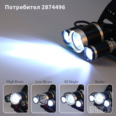 1868 троен LED челник с акумулаторни батерии и  LED диоди, снимка 8 - Друга електроника - 35800520