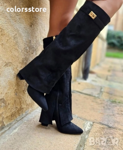 Ботуши на ток - черен велур - KD105 , снимка 2 - Дамски ботуши - 52194374