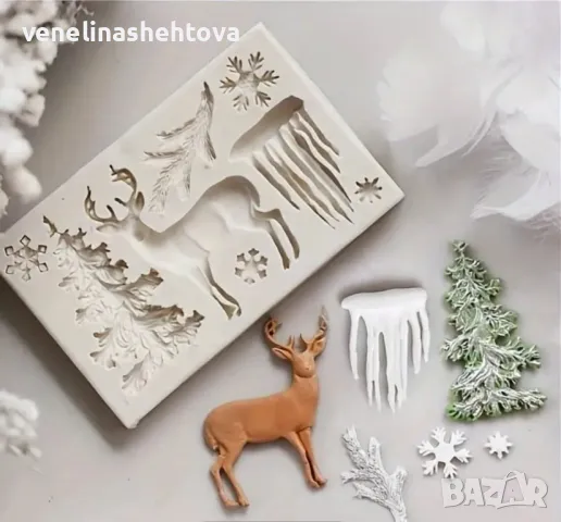 Коледен силиконов молд елен елха снежинки висулки фондан за декорация на торта гипс, снимка 3 - Форми - 47832664