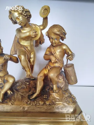 БРОНЗОВА СКУЛПТУРА 19-ВЕК Франция ДЕЦА МУЗИКАНТИ ВЪВ ПОЗЛАТА , снимка 8 - Антикварни и старинни предмети - 49271493
