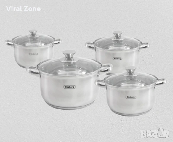 Комплект тенджери Rosberg 16/18/20/24см. - 1.8/2.5/3.4/5.8л., Неръжд. стомана, снимка 5 - Съдове за готвене - 53265285