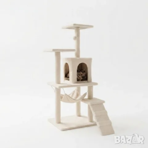 Котешки център за игра и почивка с драскалка и къщичка, 125 см, снимка 4 - За котки - 56084107