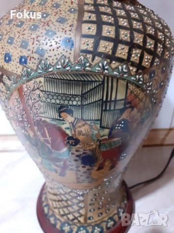 Страхотна голяма лампа стар китайски порцелан Сатцума, снимка 2 - Антикварни и старинни предмети - 53390884