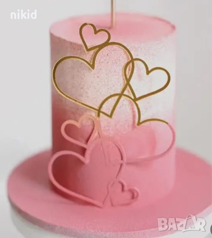 Сърца вплетени топер украса декор за торта пластмасов сребрист златист 