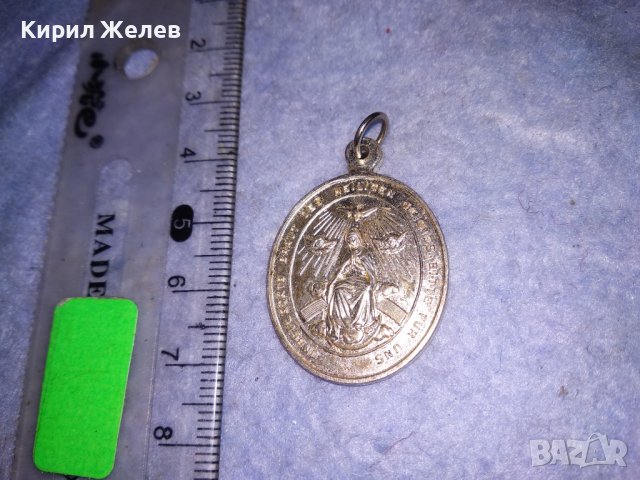 СТАР КАТОЛИЧЕСКИ ДВУСТРАНЕН РЕЛИГИОЗЕН МЕДАЛЬОН РЯДКА ИКОНКА ПОСРЕБРЕНА НЕМСКА 31213