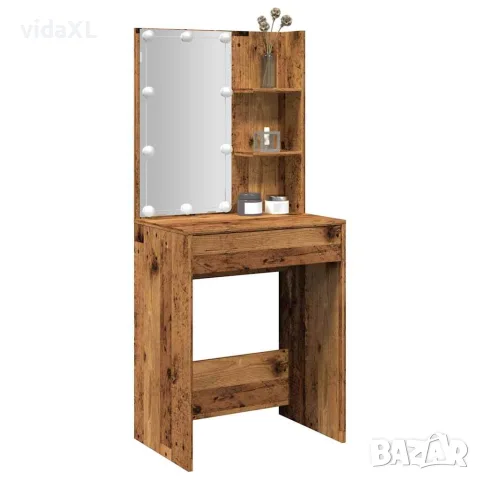 vidaXL Тоалетка с LED осветление, старо дърво, 60x40x140 см, снимка 2 - Тоалетки - 56148322